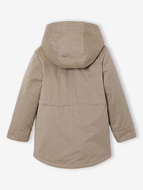 Girl's 3-in-1 parka and floral print windcheater khaki 