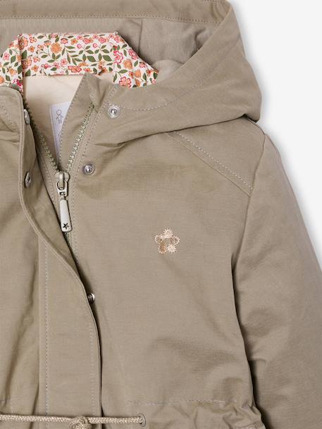 Girl's 3-in-1 parka and floral print windcheater khaki 
