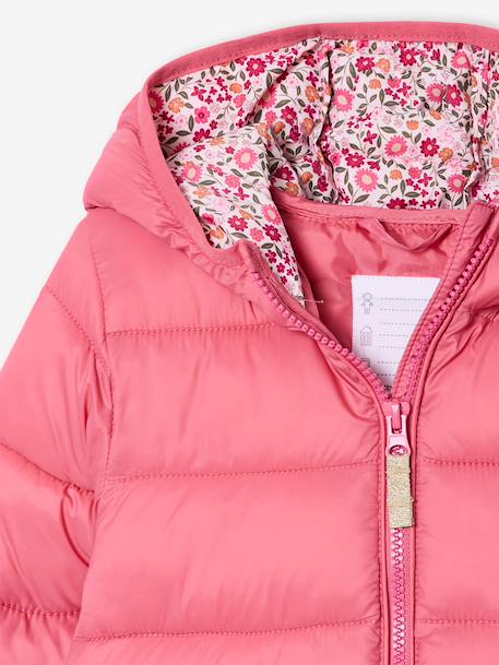 Lightweight hooded puffer jacket for girls grey green+navy blue+old rose+rose 