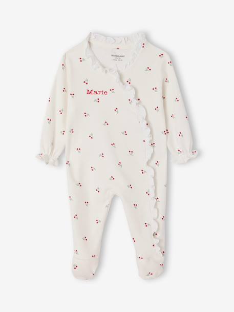 Sleepsuit for newborn girls with a cherry print ecru 