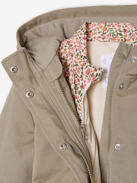 Girl's 3-in-1 parka and floral print windcheater khaki 