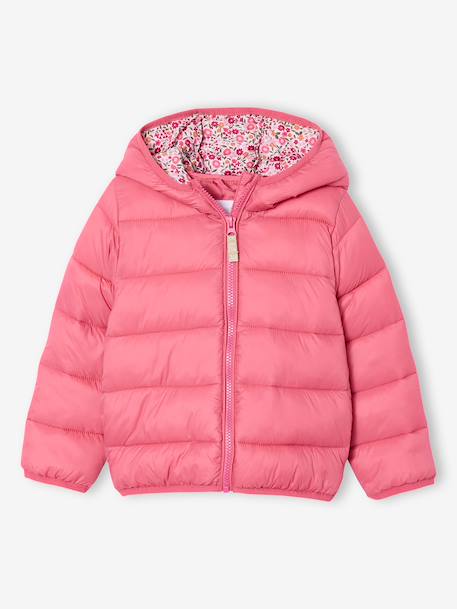 Lightweight hooded puffer jacket for girls grey green+navy blue+old rose+rose 