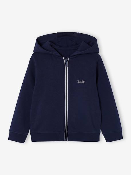 Girl's zipped hooded sweatshirt navy blue+old rose 