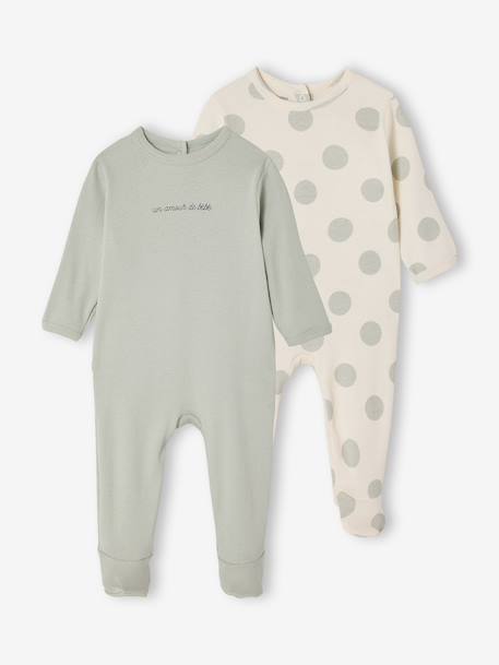 Pack of 2 sleepsuits with back opening sage green 