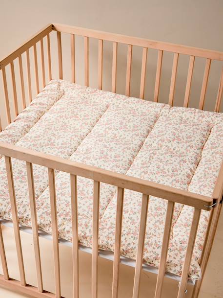 Cotton Muslin Floor Mattress / Play Mat with Floral Print printed white 