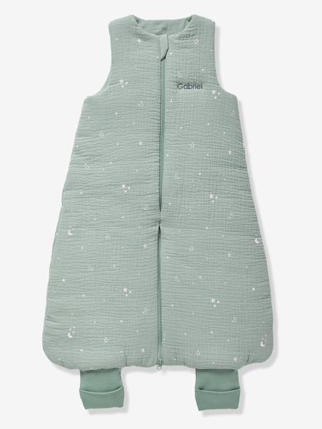 Sleeveless Cotton Muslin Travel Jumpsuit with Moon & Stars Print sage green 
