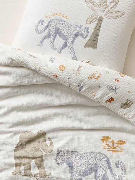 MISSION SAFARI duvet cover and pillowcase bedding set in cotton gauze, with recycled cotton ecru 