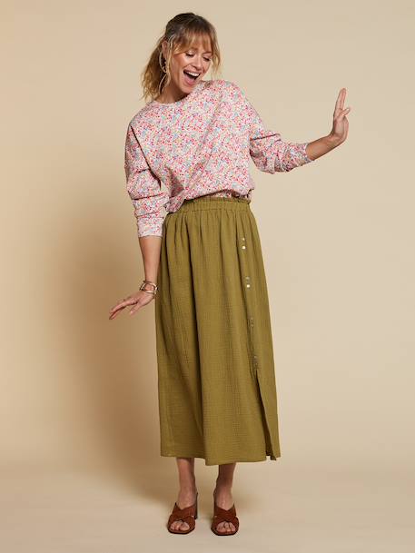 Long cotton gauze skirt olive 