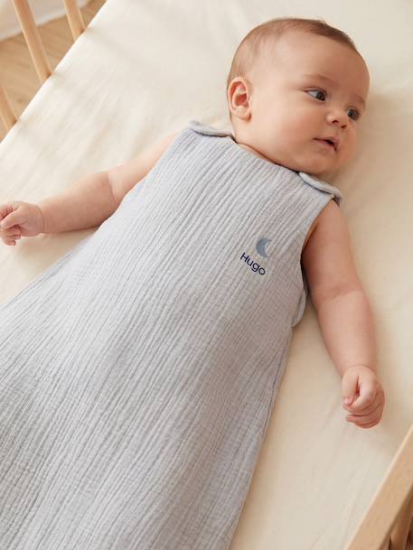 Summer Baby Sleeping Bag in Organic Cotton* Gauze, No Lining coral+grey blue+vanilla 