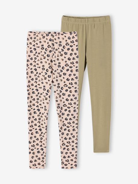 Pack of 2 Basics Leggings for Girls dark grey+dusky pink+khaki+sage green 
