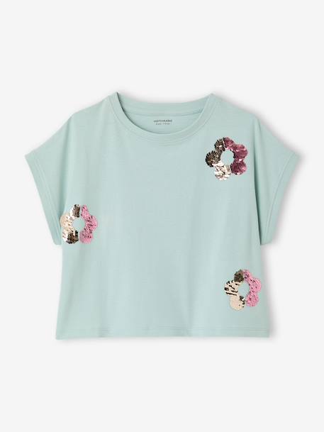 T-Shirt with Sequinned Motif, for Girls aqua green+ecru+lilac 