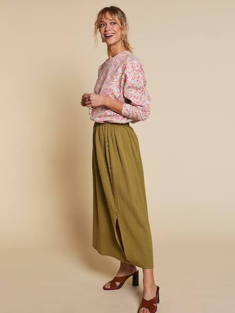 Long cotton gauze skirt olive 