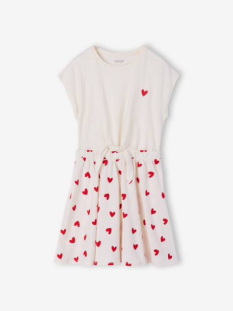 2-in-1 effect dress for girls ecru+printed white+vanilla 