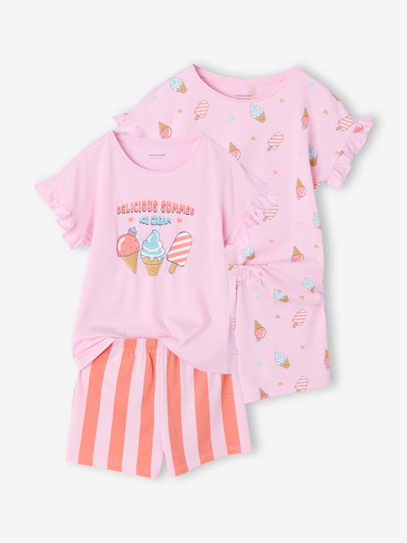 Pack of 2 girls' short-sleeved pyjamas rose 