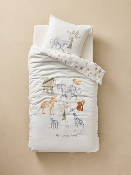 MISSION SAFARI duvet cover and pillowcase bedding set in cotton gauze, with recycled cotton ecru 