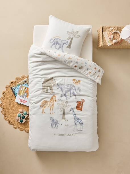 MISSION SAFARI duvet cover and pillowcase bedding set in cotton gauze, with recycled cotton ecru 