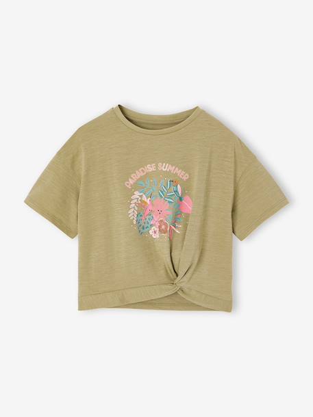 Short Sleeve T-Shirt for Girls ecru+khaki 