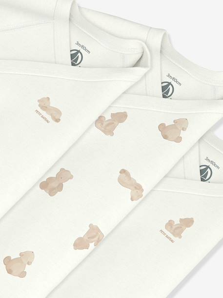 Pack of 3 Petit Bateau crossover bodysuits for babies white 