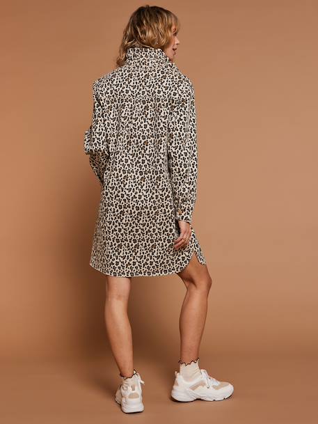 Leopard print nursing dress ecru 