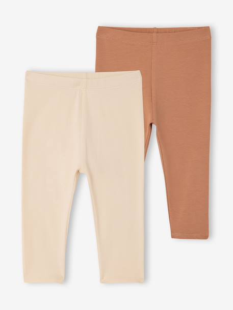 Baby Girls' Pack of 2 Long Leggings Blue+pecan nut 