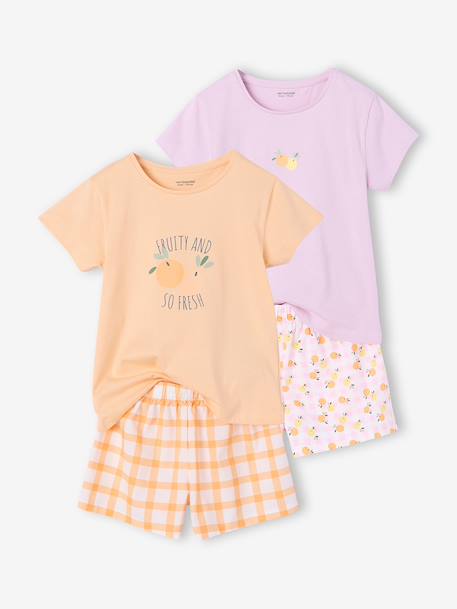 Pack of 2 girls' cotton pyjama shorts pale yellow 