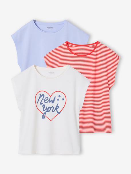 Pack of 3 girls' short-sleeved t-shirts - BASICS pale blue+rosy 