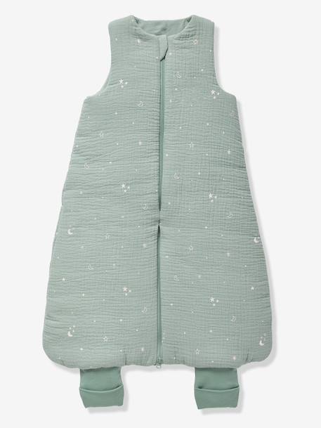 Sleeveless Cotton Muslin Travel Jumpsuit with Moon & Stars Print sage green 
