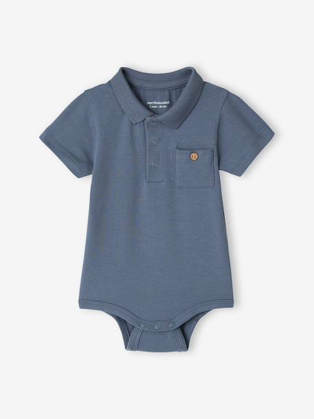 Pack of 2 Bodysuits with Polo Shirt Collar & Pocket, for Newborns ecru+sky blue 