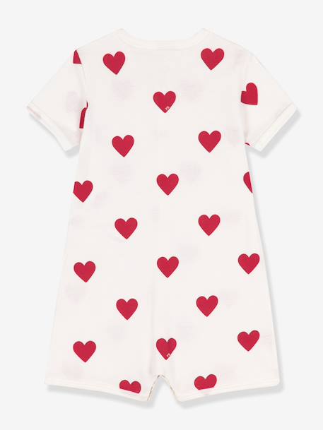 Baby playsuit in cotton with hearts white 