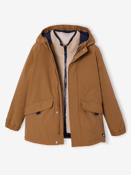 Boys' 3-in-1 parka with sherpa lining pecan nut 