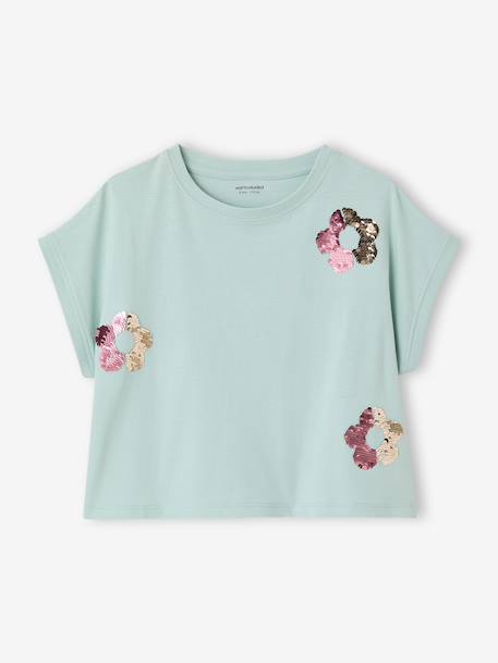 T-Shirt with Sequinned Motif, for Girls aqua green+ecru+lilac 