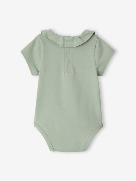 Pack of 2 Short-Sleeved Bodysuits with Fancy Collar, for Babies coral+sage green 