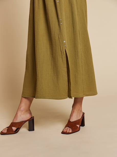 Long cotton gauze skirt olive 