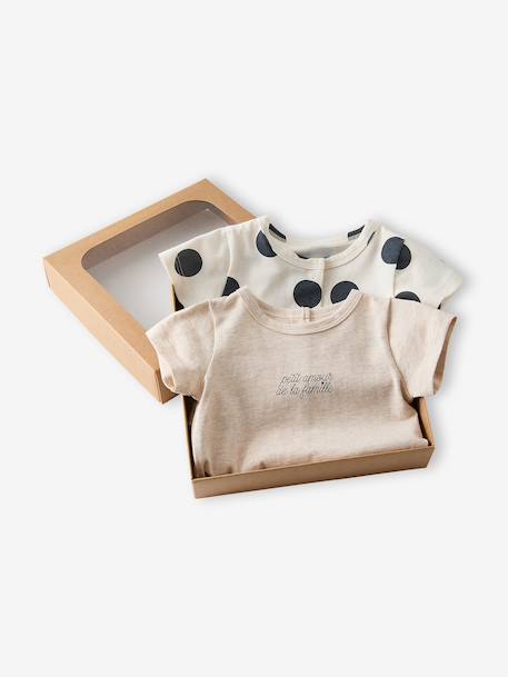 Newborn set of 2 playsuits in organic cotton marl beige 