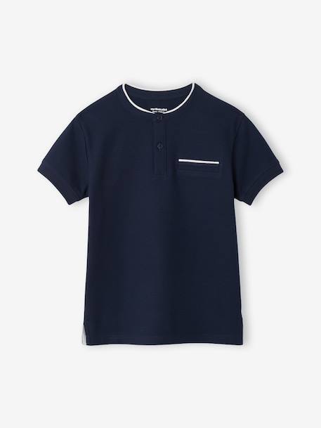 Boy's Mao collar polo shirt ecru+navy blue+sky blue 