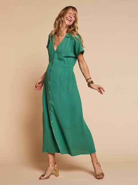 Long shirt-dress for maternity nursing clothes emerald green 