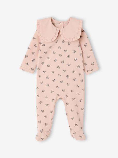 Sleepsuit for baby girls in organic cotton pale pink 