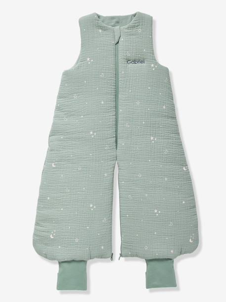 Sleeveless Cotton Muslin Travel Jumpsuit with Moon & Stars Print sage green 