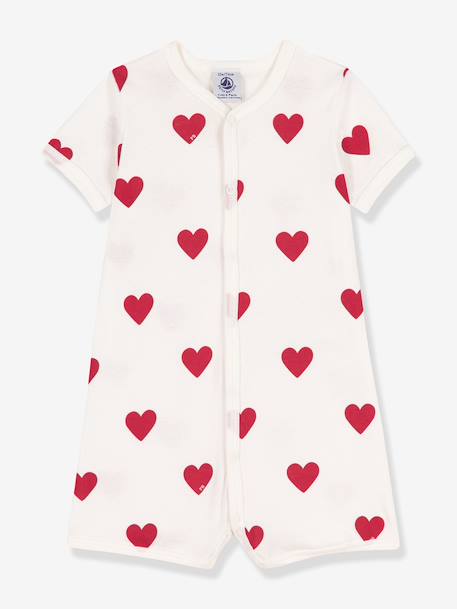 Baby playsuit in cotton with hearts white 