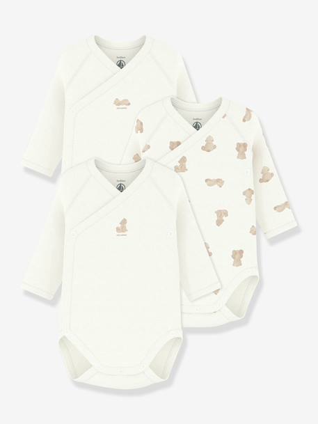 Pack of 3 Petit Bateau crossover bodysuits for babies white 