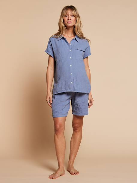 Nursing clothes maternity short pyjamas chambray blue 