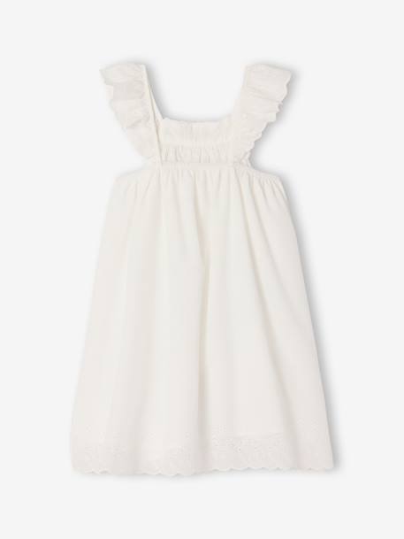 Flared dress in cotton embroidery white 