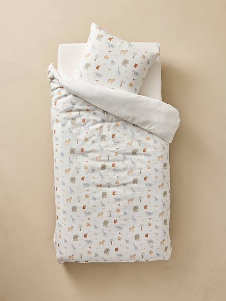 MISSION SAFARI duvet cover and pillowcase bedding set in cotton gauze, with recycled cotton ecru 