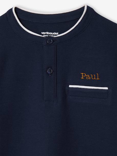 Boy's Mao collar polo shirt ecru+navy blue+sky blue 