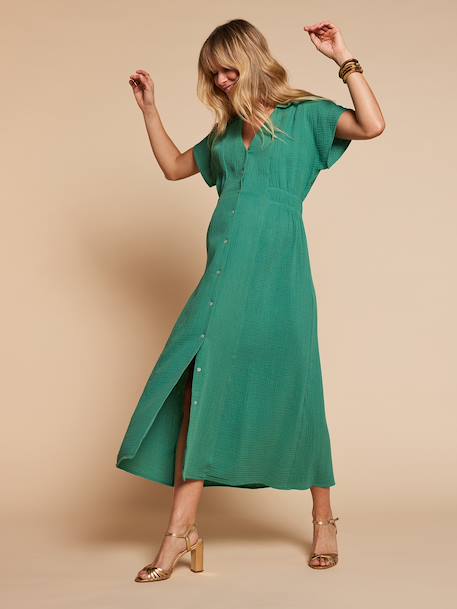 Long shirt-dress for maternity nursing clothes emerald green 