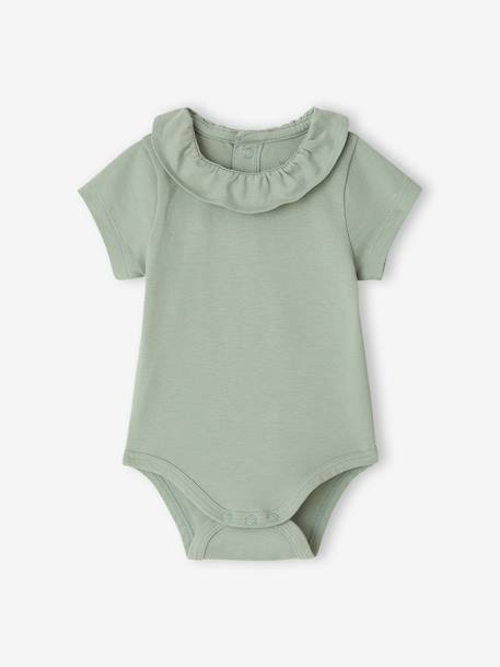 Pack of 2 Short-Sleeved Bodysuits with Fancy Collar, for Babies coral+sage green 
