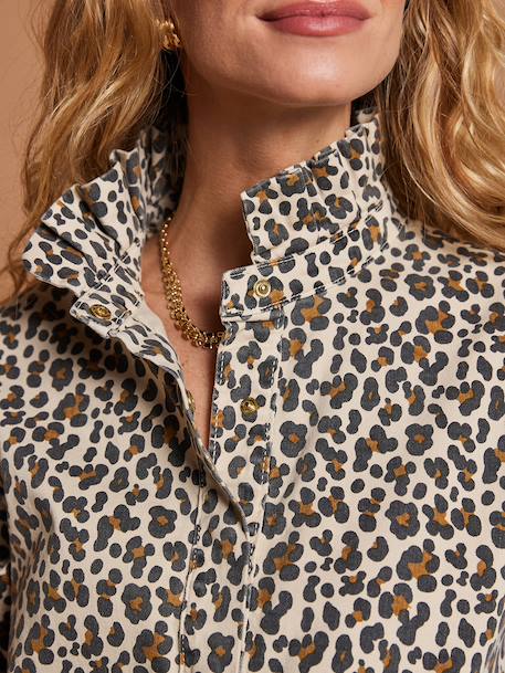 Leopard print nursing dress ecru 