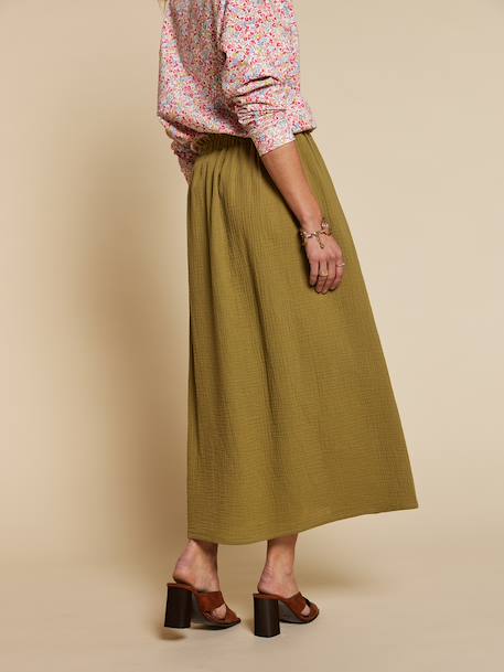 Long cotton gauze skirt olive 