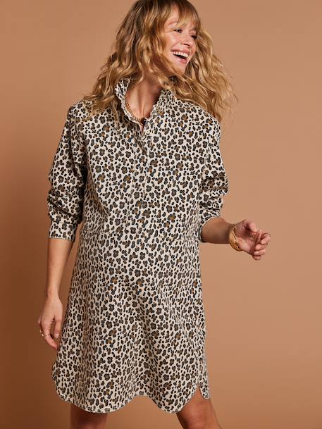 Leopard print nursing dress ecru 
