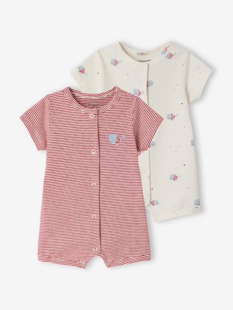 Pack of 2 organic cotton playsuits red 